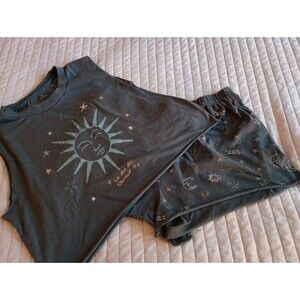 Grayson Threads Soft Gray W/ White Stars Pajama Shorts and Top Sz L